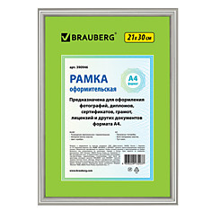 Рамка 21х30 см пластик багет 12 мм BRAUBERG HIT2 серебро стекло 390946