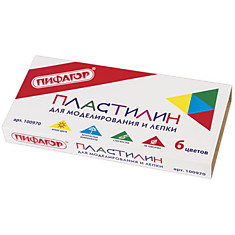 Пластилин классический ПИФАГОР, 6 цветов, 120 г, со стеком, картонная упаковка, 100970