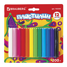 Пластилин классический BRAUBERG, 12 цветов, 200 г, высшее качество (Таиланд), блистер, 103350