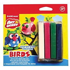 Пластилин мягкий ERICH KRAUSE Artberry "Birds" ("Птицы"), 4 цвета, 60 г, европодвес, 38541
