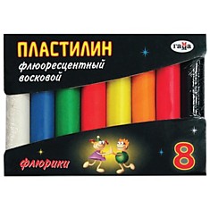 Пластилин восковой флуоресцентный ГАММА "Флюрики", 8 цветов, 74 г, картонная упаковка, 281035