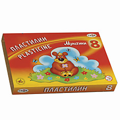 Пластилин классический ГАММА "Мультики", 8 цветов, 160 г, со стеком, картонная упаковка, 280016, 281016