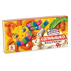 Пластилин классический ГАММА УВЛЕЧЕНИЙ "Солнышко", 6 цветов, 120 г, со стеком, картонная упаковка, ПС1206С