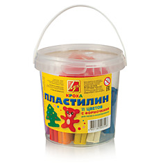 Пластилин мягкий ЛУЧ "Кроха", 11 цветов, 220 г, 6 формочек, в ведре, 12С784-08