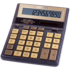 Калькулятор настольный Citizen SDC-888TIIGE, 12 разр., двойное питание, 158*203*31мм, черн/золото