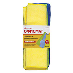 Салфетки универсальные 12 шт. микрофибра 25х25 см (4 желтые 4 синие 4 зеленые) ОФИСМАГ 603937