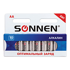 Батарейки SONNEN Alkaline АА (LR06 15А) алкалиновые 10 шт. в коробке 451086