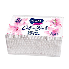 Ватные палочки 300 шт. AURA пластиковый стакан 7355