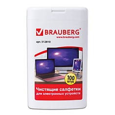 Чистящие салфетки для ноутбуков и оптических поверхностей BRAUBERG компактная туба 100 шт. влажные 512810