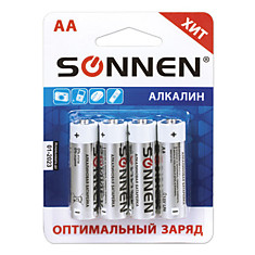 Батарейки SONNEN Alkaline АА (LR06 15А) алкалиновые 4 шт. в блистере 451085
