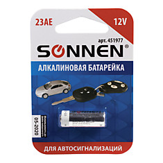 Батарейка SONNEN Alkaline 23А (MN21) алкалиновая для сигнализаций 1 шт. в блистере 451977