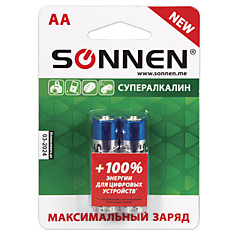 Батарейки SONNEN Super Alkaline АА (LR06 15А) алкалиновые 2 шт. в блистере 451093