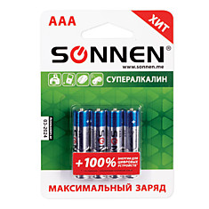 Батарейки SONNEN Super Alkaline AAA (LR03 24А) алкалиновые 4 шт. в блистере 451096