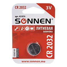 Батарейка SONNEN Lithium CR2032 литиевая 1 шт. в блистере 451974