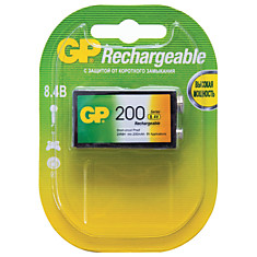 Батарейка аккумуляторная GP Крона (20R8H 6F22) Ni-Mh 200 mAh 1 шт. в блистере 20R8H-2CRU1