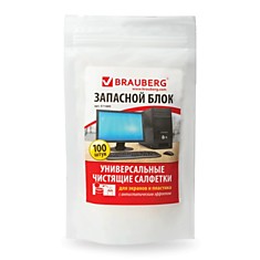 Чистящие салфетки для экранов и пластика (запасной блок) BRAUBERG 100 шт. влажные 511685