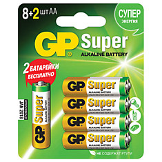 Батарейки GP Super AA (LR06 15 А) алкалиновые комплект 10 шт. (промо 82) в блистере