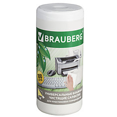 Чистящие салфетки BRAUBERG Power Clean в тубе 100 шт. влажные для пластика 510123