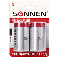 Батарейки SONNEN D (R20) солевые 2 шт. в блистере 451100