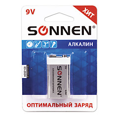 Батарейка SONNEN Alkaline Крона (6LR61 6LF22 1604A) алкалиновая 1 шт. в блистере 451092