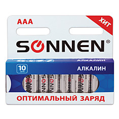 Батарейки SONNEN Alkaline AAA (LR03 24А) алкалиновые 10 шт. в коробке 451089