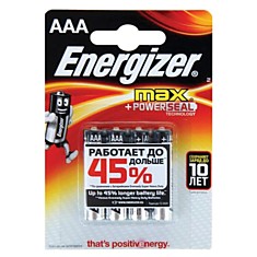 Батарейки ENERGIZER MAX AAA LR03 комплект 4 шт. АЛКАЛИНОВЫЕ 15 В (работают до 10 раз дольше) E92 AAA BB 4 RU