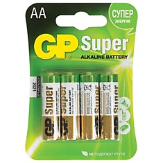 Батарейки GP Super AA (LR06 15 А) алкалиновые комплект 4 шт. в блистере