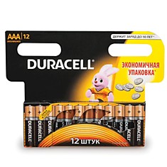 Батарейки DURACELL Basic AAA LR3 Alkaline комплект 12 шт. в блистере 15 В