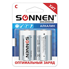 Батарейки SONNEN C (LR14) комплект 2 шт. АЛКАЛИНОВЫЕ в блистере 15 В 451090