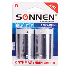 Батарейки SONNEN Alkaline D (LR20) алкалиновые 2 шт. в блистере 451091