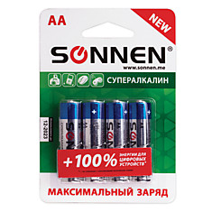 Батарейки SONNEN Super Alkaline АА (LR06 15А) алкалиновые 4 шт. в блистере 451094