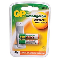 Батарейки аккумуляторные GP AAA Ni-Mh 650 mAh комплект 2 шт. в блистере 65АAАНС-UC2
