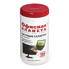 Чистящие салфетки для экранов и пластика универсальные ОФИСНАЯ ПЛАНЕТА туба 100 шт. влажные 510485