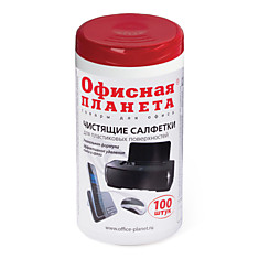 Чистящие салфетки ОФИСНАЯ ПЛАНЕТА в тубе 100 шт. влажные для пластика 510486