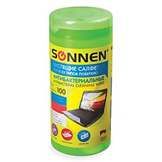 Чистящие салфетки SONNEN антибактериальные в тубе 100 шт. влажные для любых поверхностей Германия 511487