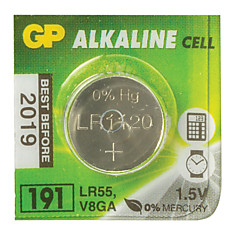 Батарейка GP Alkaline 191 (G8 LR55) алкалиновая 1 шт. в блистере (отрывной блок) 4891199015526