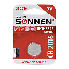 Батарейка SONNEN Lithium CR2016 литиевая 1 шт. в блистере 451972