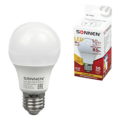 Лампа светодиодная SONNEN 10 (85) Вт цоколь Е27 грушевидная теплый белый свет LED A60-10W-2700-E27 453695