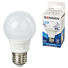 Лампа светодиодная SONNEN 7 (60) Вт цоколь Е27 грушевидная холодный белый свет LED A55-7W-4000-E27 453694