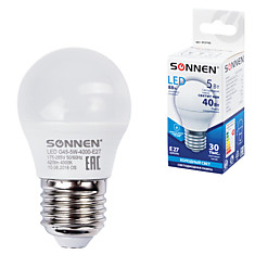 Лампа светодиодная SONNEN 5 (40) Вт цоколь E27 шар холодный белый свет LED G45-5W-4000-E27 453700