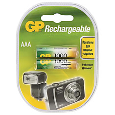 Батарейки аккумуляторные GP AAA Ni-Mh 1000 mAh комплект 2 шт. в блистере 100AAAHC2DECRC2