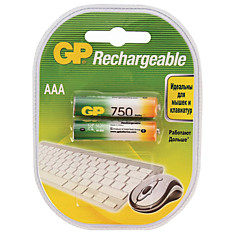 Батарейки аккумуляторные GP AAA Ni-Mh 750 mAh комплект 2 шт. в блистере 75AAAHC-2DECRC2