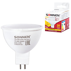 Лампа светодиодная SONNEN 5 (40) Вт цоколь GU5.3 теплый белый свет LED MR16-5W-2700-GU5.3 453713