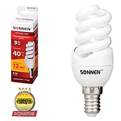 Лампа люминесцентная энергосберегающая SONNEN Т2 9 (40) Вт цоколь E14 12000 ч. теплый свет премиум 451047