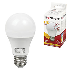 Лампа светодиодная SONNEN 12 (100) Вт цоколь Е27 грушевидная теплый белый свет LED A60-12W-2700-E27 453697