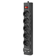 Сетевой фильтр DEFENDER DFS 753 5 розеток 2 разъема USB 3 м черный 99753