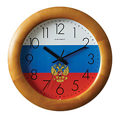 Часы настенные САЛЮТ ДС-ББ27-185 круг с рисунком Флаг России деревянная рамка 31х31х45 см
