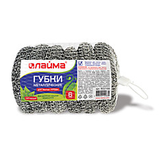 Губки (мочалки) для посуды металлические ЛАЙМА комплект 6 шт. сетчатые по 15 г 603103