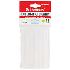 Клеевые стержни диаметр 11 мм длина 100 мм прозрачные комплект 6 шт. BRAUBERG европодвес 670293