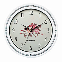 Часы настенные SCARLETT SC-25N круг бежевые с рисунком Роза серебристая рамка 281x281x44 см SC - 25N